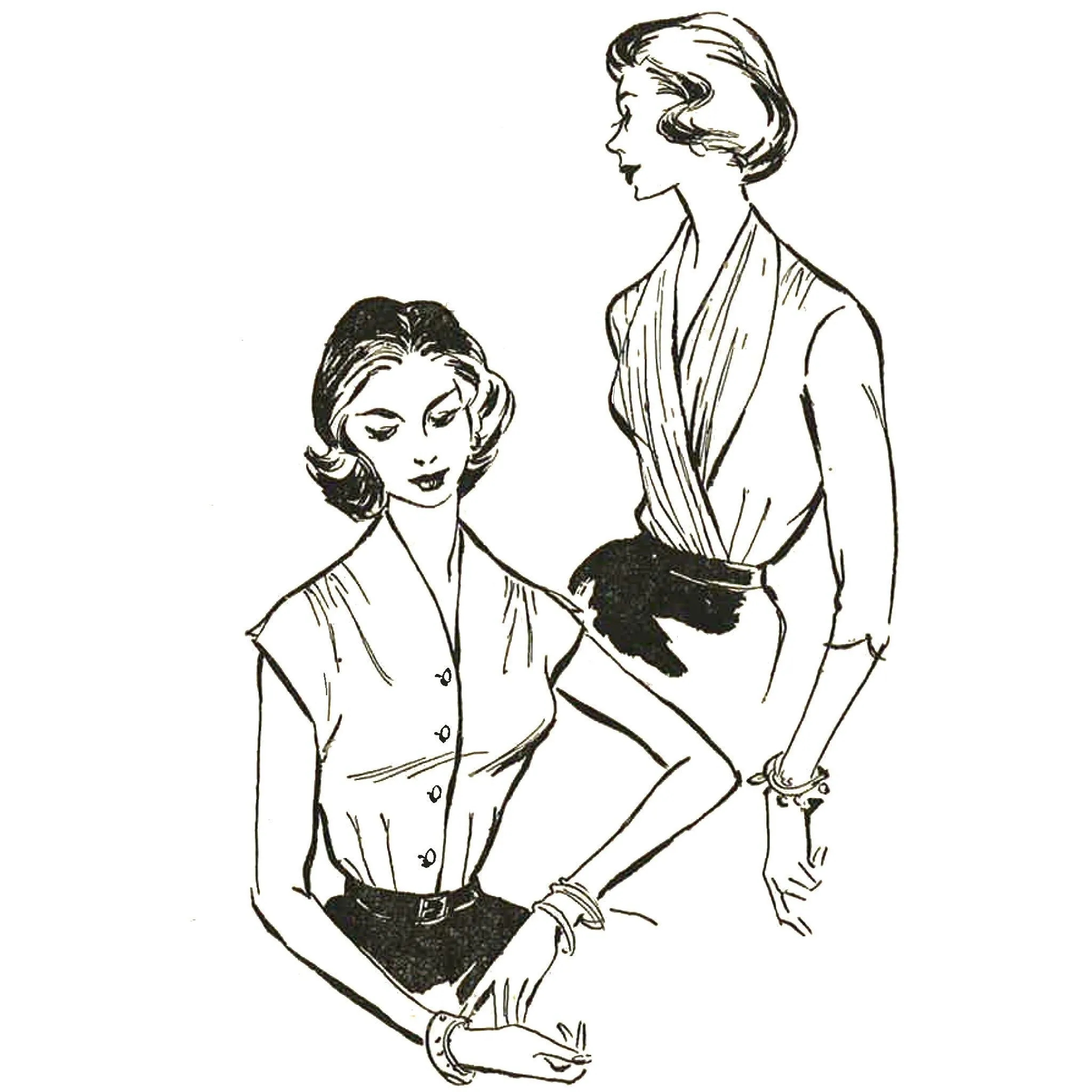 1950's Sewing Pattern: Women's Blouse Tops with Stole  - Bust 38” (97cm)
