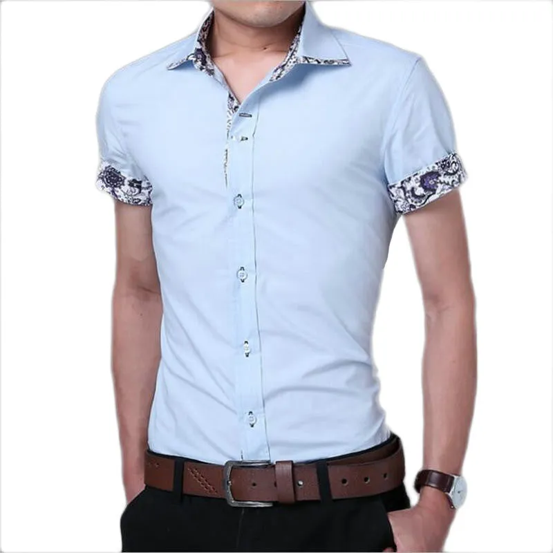 2017 Cotton Men Shirts Short Sleeve Mens Casual Shirts Slim Fit.