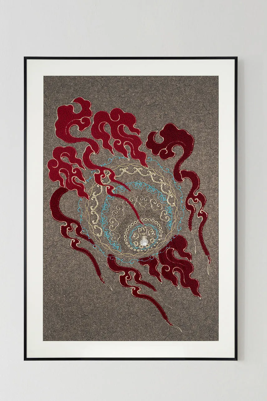 A Set of Embroidery Artwork Featuring Lion Ball Play Design