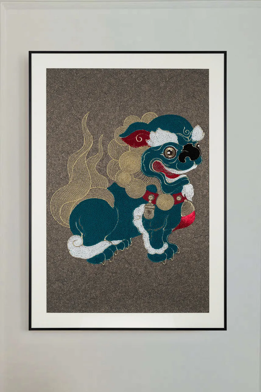 A Set of Embroidery Artwork Featuring Lion Ball Play Design