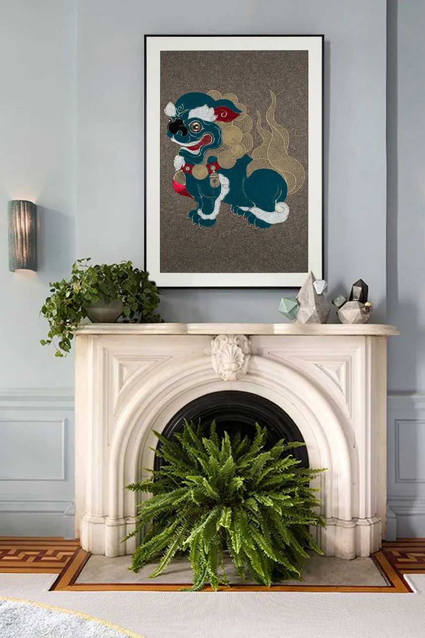A Set of Embroidery Artwork Featuring Lion Ball Play Design