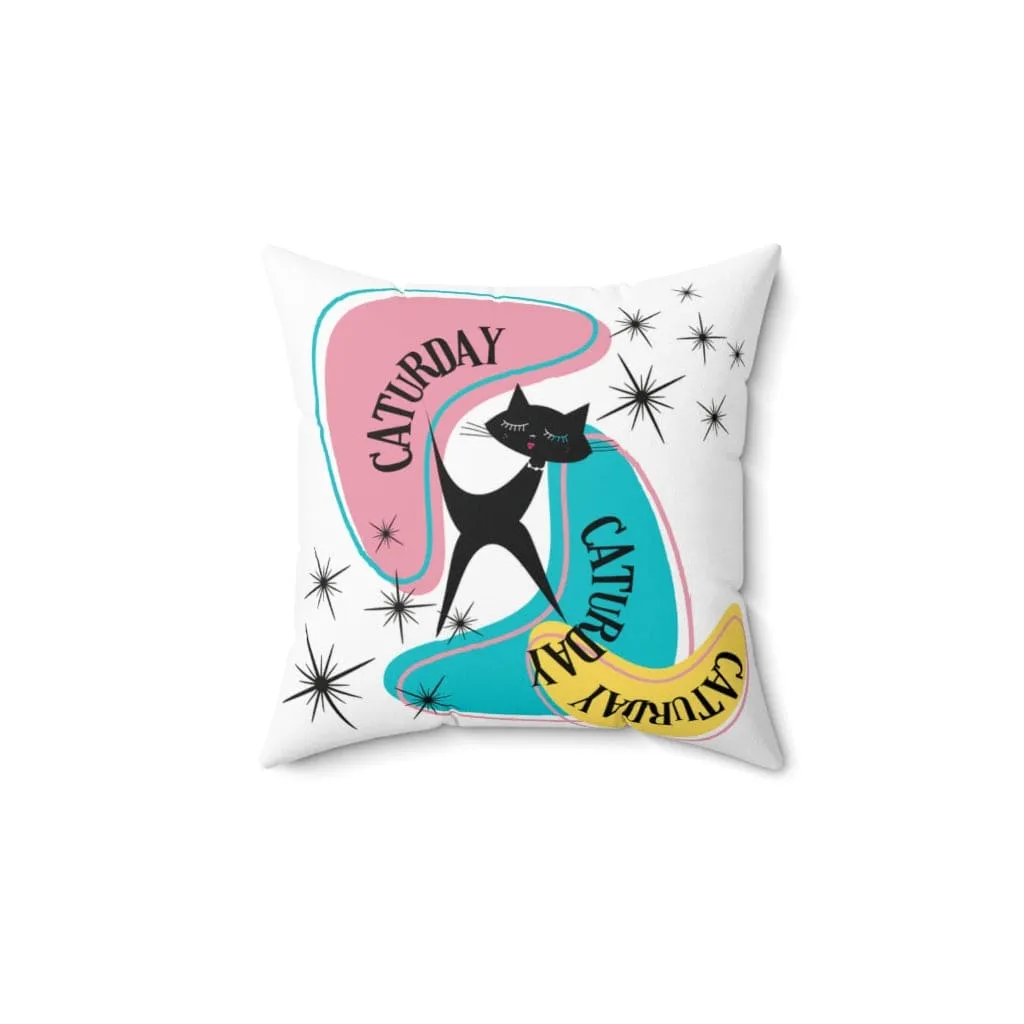 Atomic Cat Pillow, Caturday,  Mid Century Modern Boomerang, Mid Mod Retro Pillow And Insert