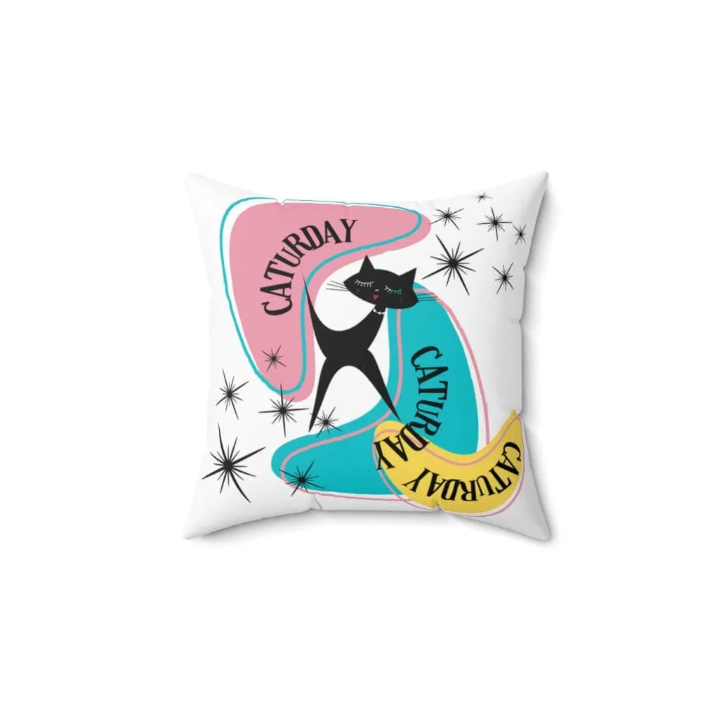 Atomic Cat Pillow, Caturday,  Mid Century Modern Boomerang, Mid Mod Retro Pillow And Insert
