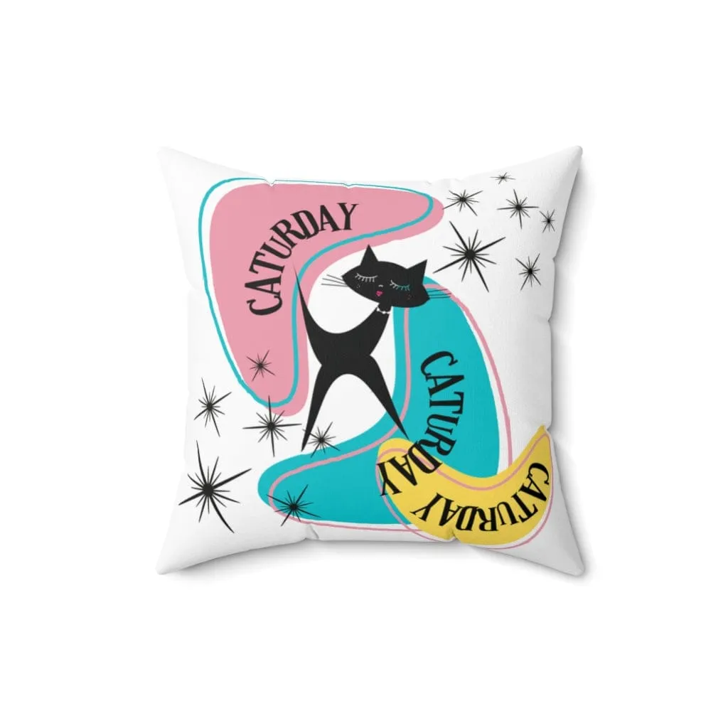 Atomic Cat Pillow, Caturday,  Mid Century Modern Boomerang, Mid Mod Retro Pillow And Insert