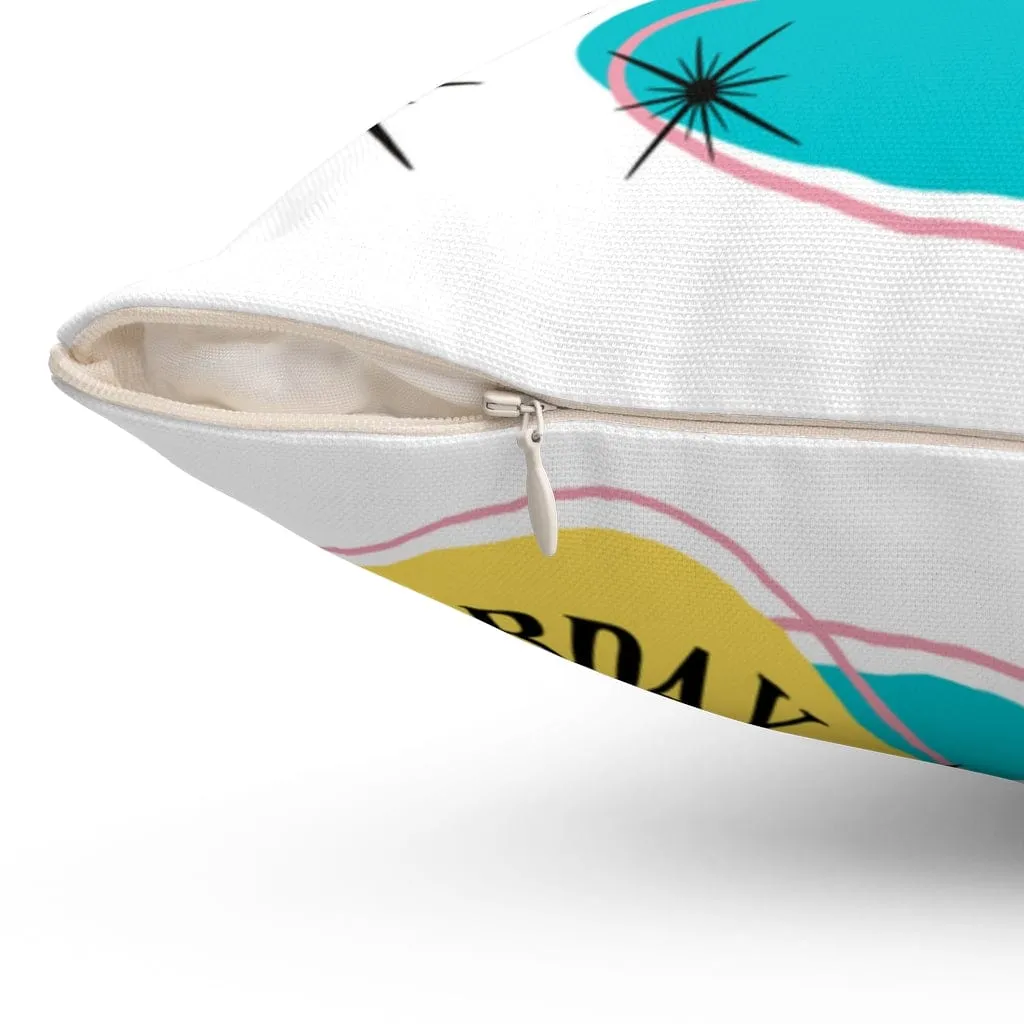 Atomic Cat Pillow, Caturday,  Mid Century Modern Boomerang, Mid Mod Retro Pillow And Insert