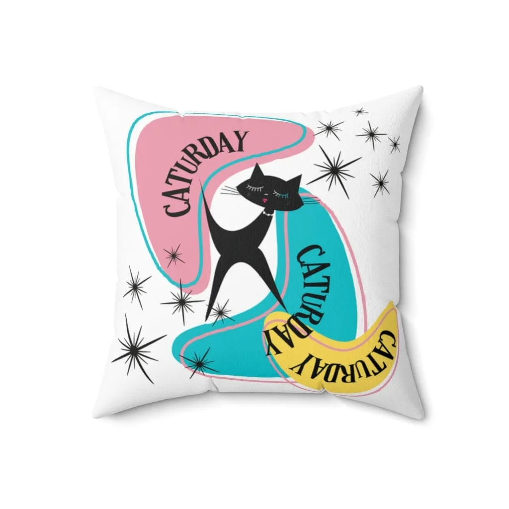 Atomic Cat Pillow, Caturday,  Mid Century Modern Boomerang, Mid Mod Retro Pillow And Insert