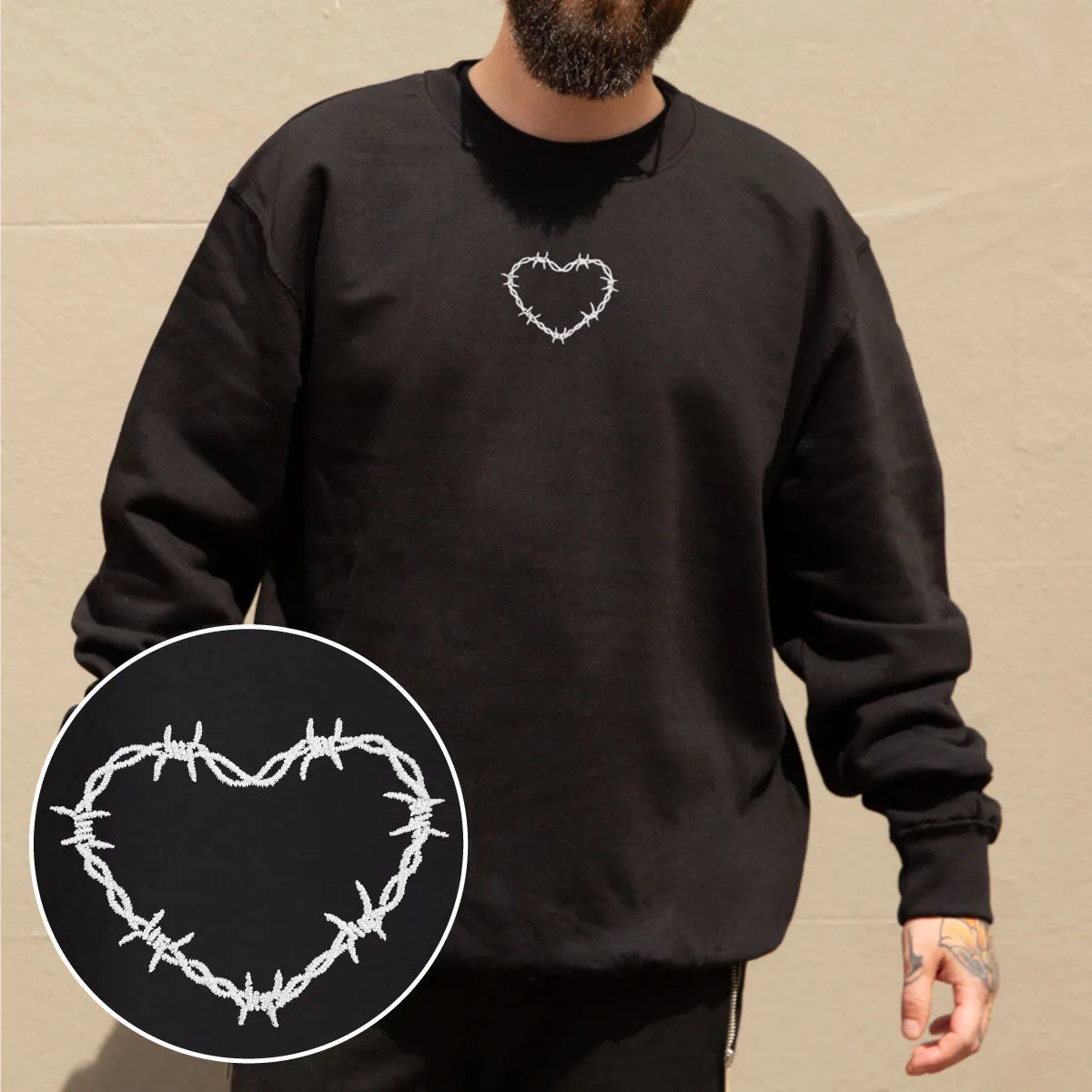 Barbed Wire Heart Embroidered Sweatshirt (Unisex)