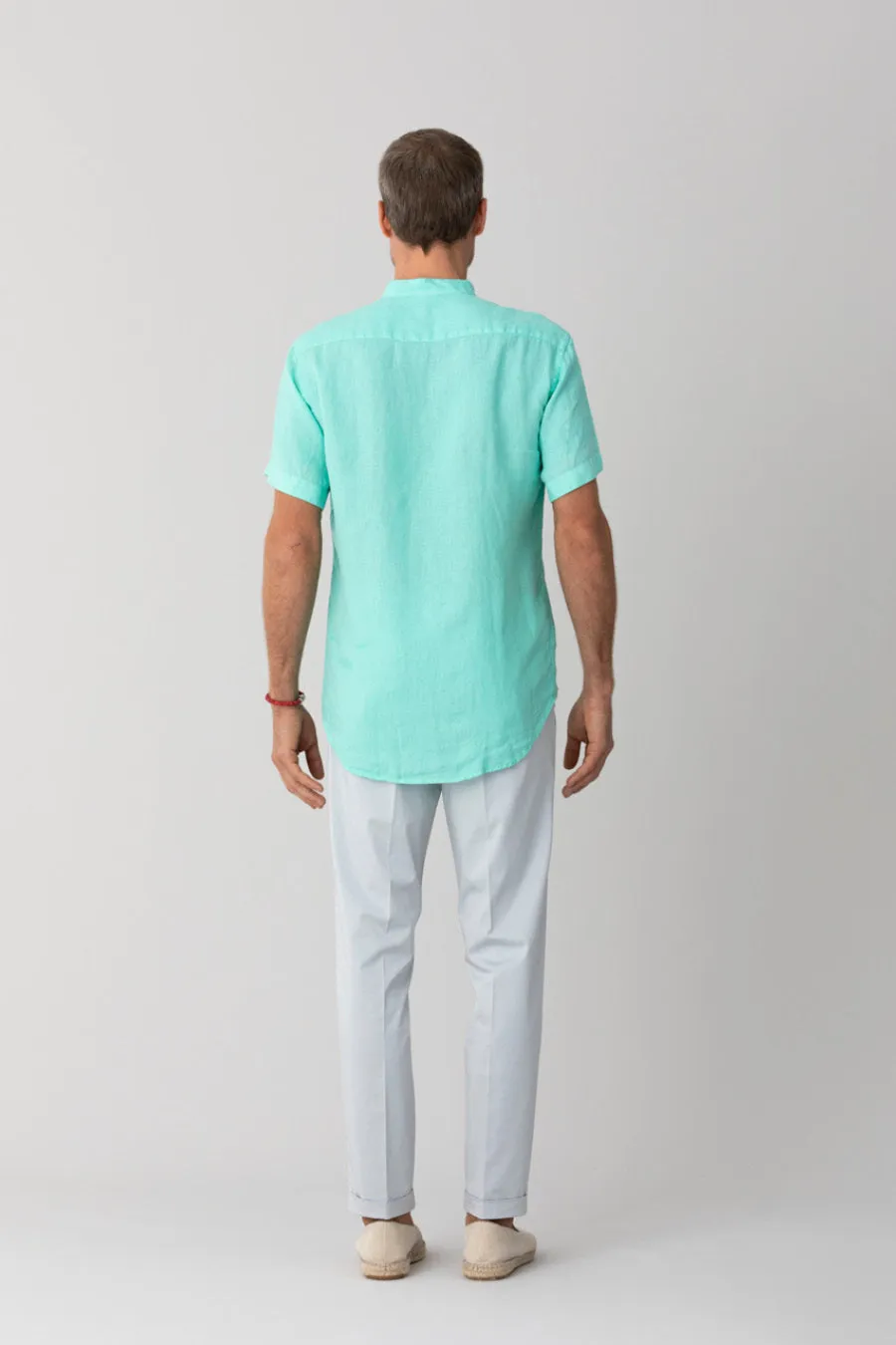 basic linen shirt mao collar turquoise