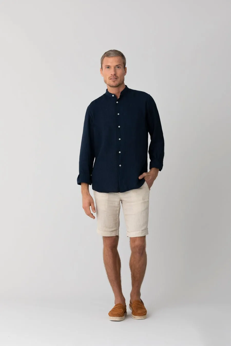 basic linen shirt mao navy