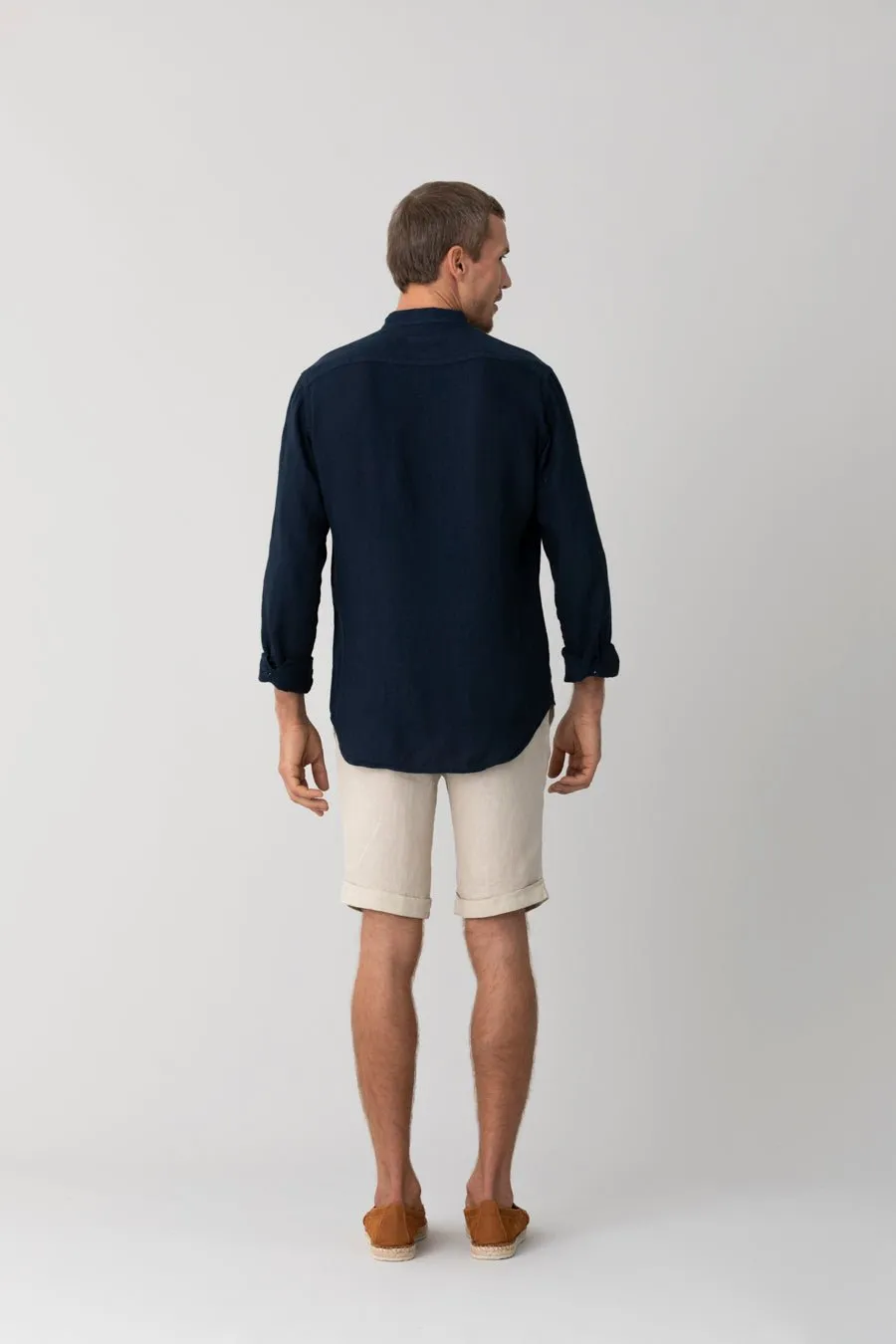 basic linen shirt mao navy