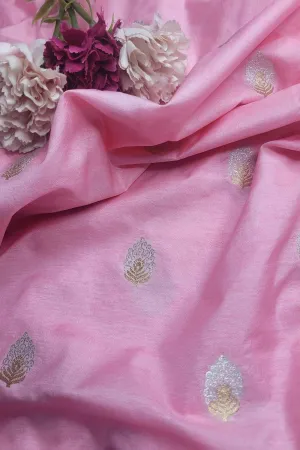 Beautiful Pink Banarasi Silk Fabric ( 1 Mtr )