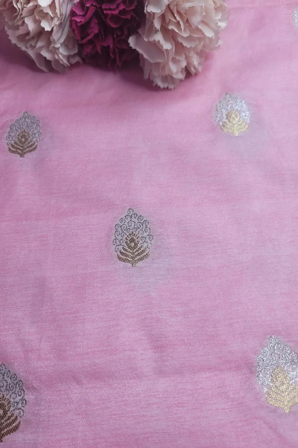 Beautiful Pink Banarasi Silk Fabric ( 1 Mtr )