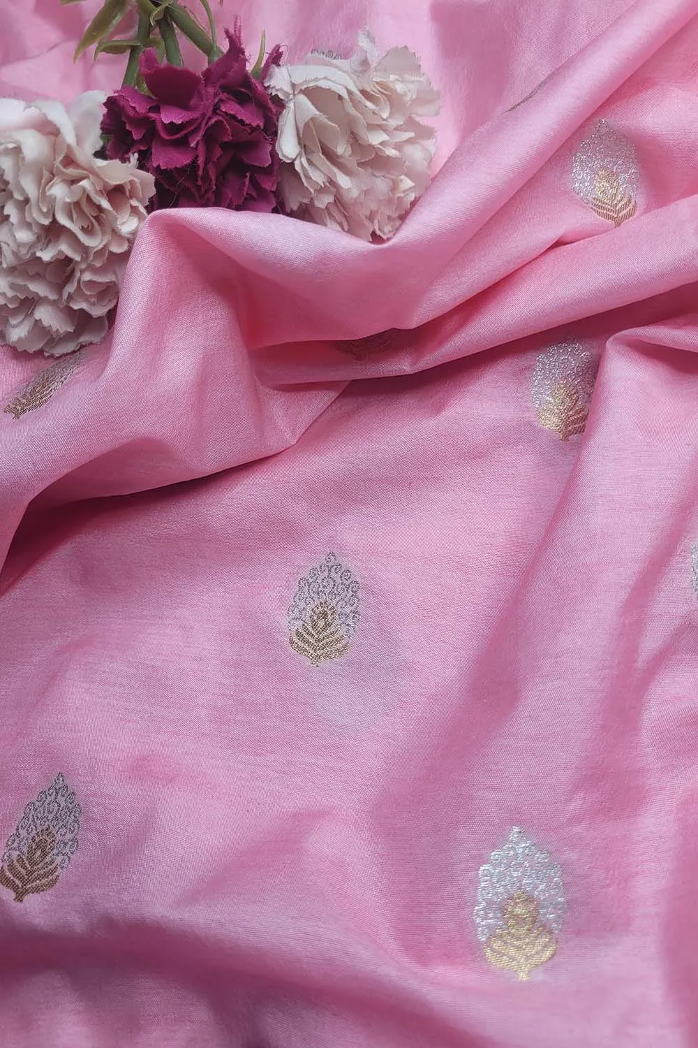Beautiful Pink Banarasi Silk Fabric ( 1 Mtr )