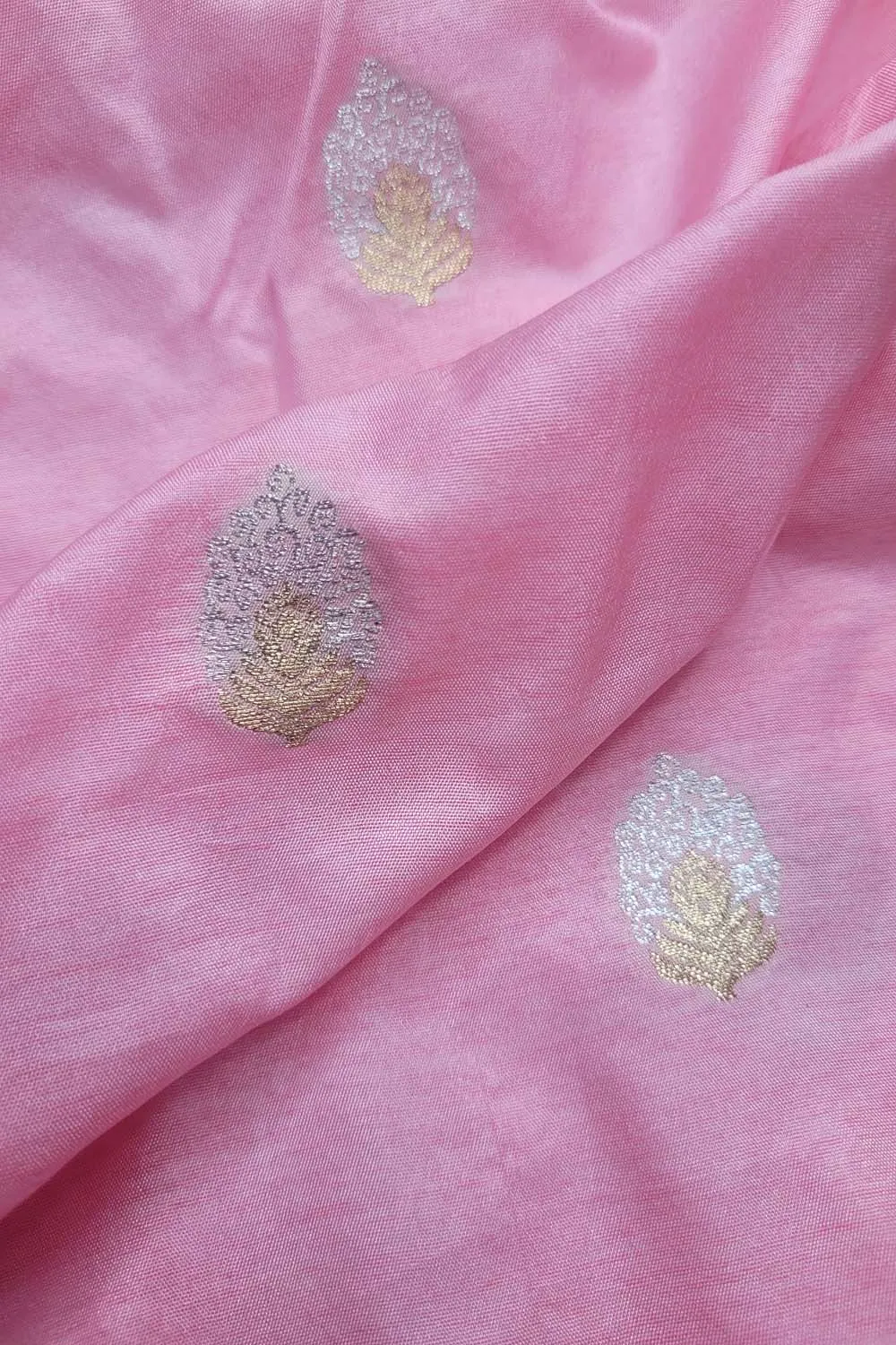Beautiful Pink Banarasi Silk Fabric ( 1 Mtr )