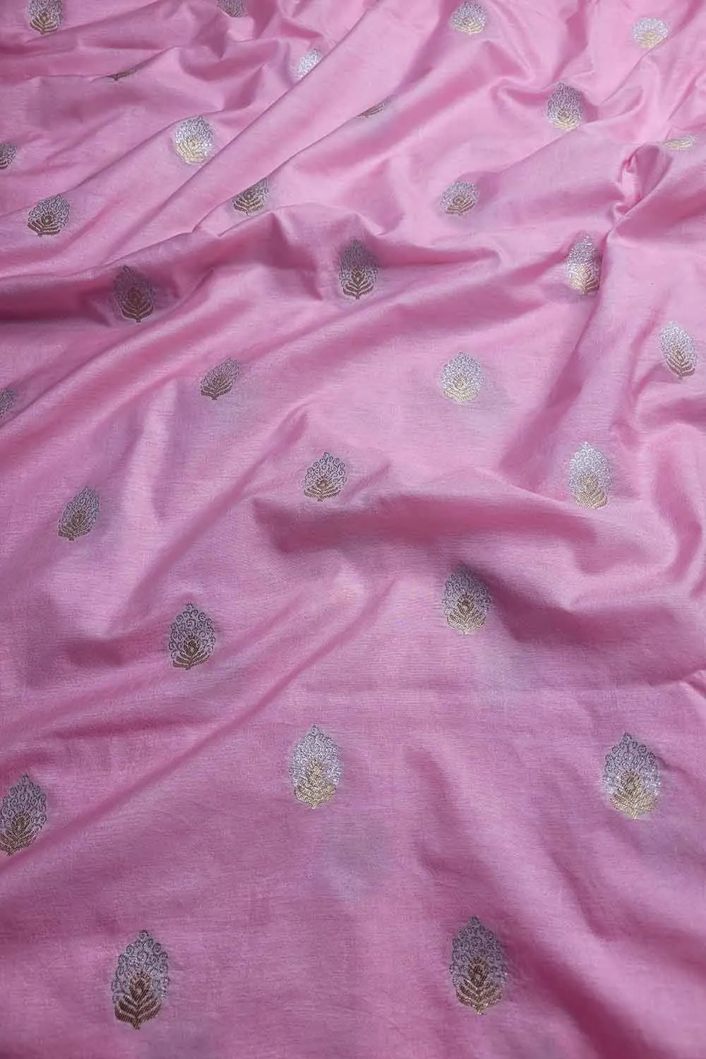 Beautiful Pink Banarasi Silk Fabric ( 1 Mtr )