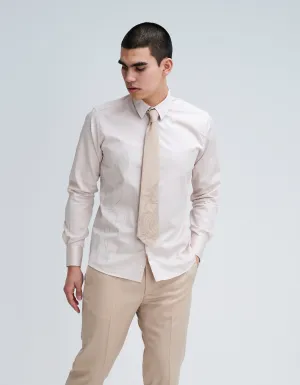Beige Cotton Shirt With Floral Overprint GOLD