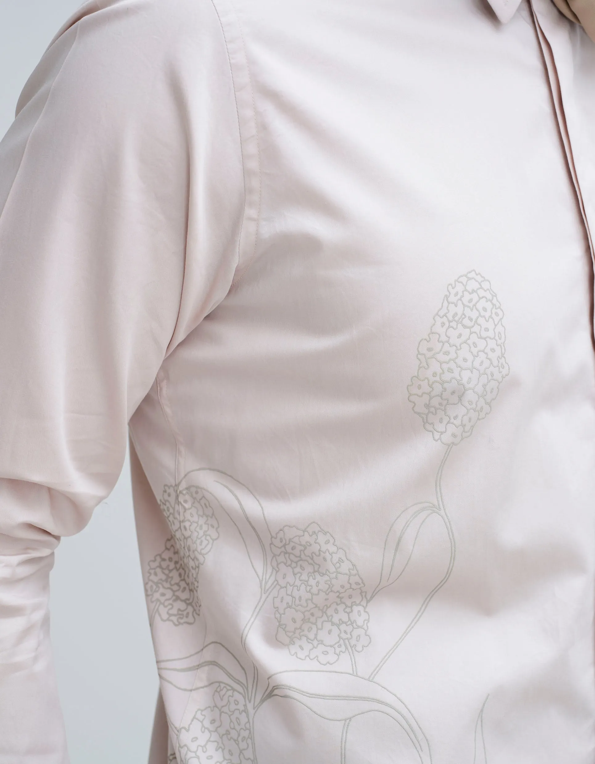 Beige Cotton Shirt With Floral Overprint GOLD