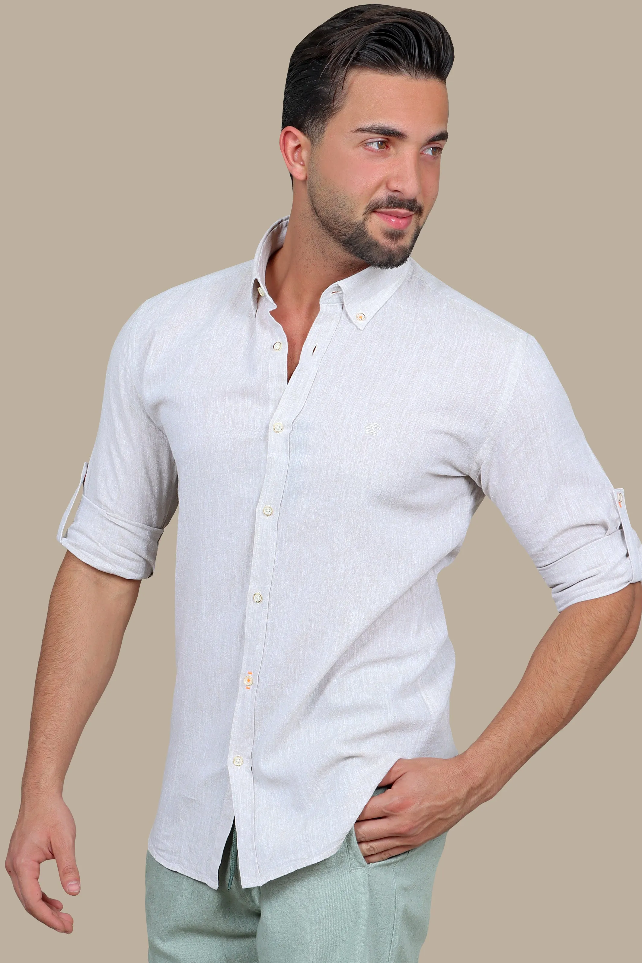 Beige Linen Collar Shirt