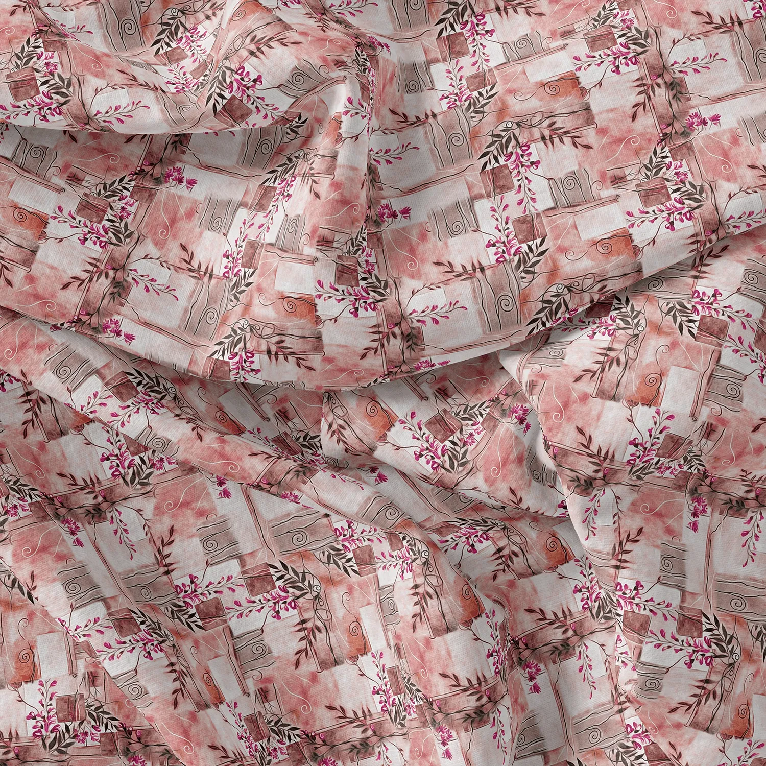 Black Botanical Pure Georgette Printed Fabric Material