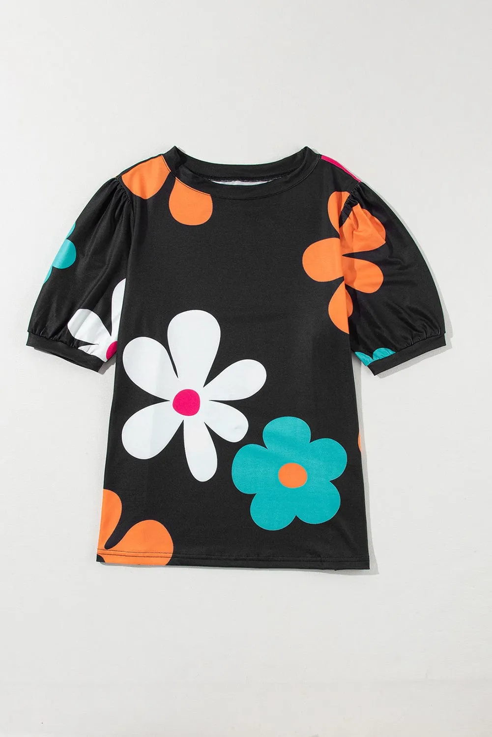 Black Floral Short Sleeve Top