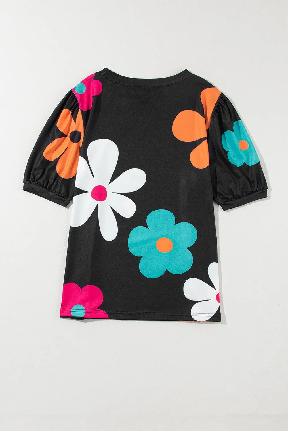 Black Floral Short Sleeve Top