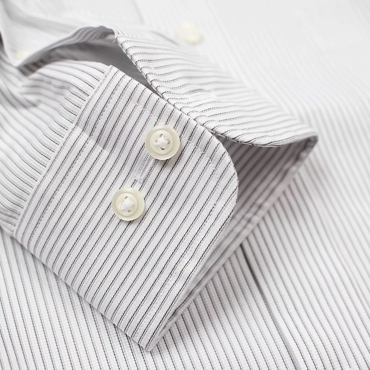 Black Textured Stripe Wrinkle-Free Stretch Cotton Dress Shirt with Spread Collar by Cooper & Stewart