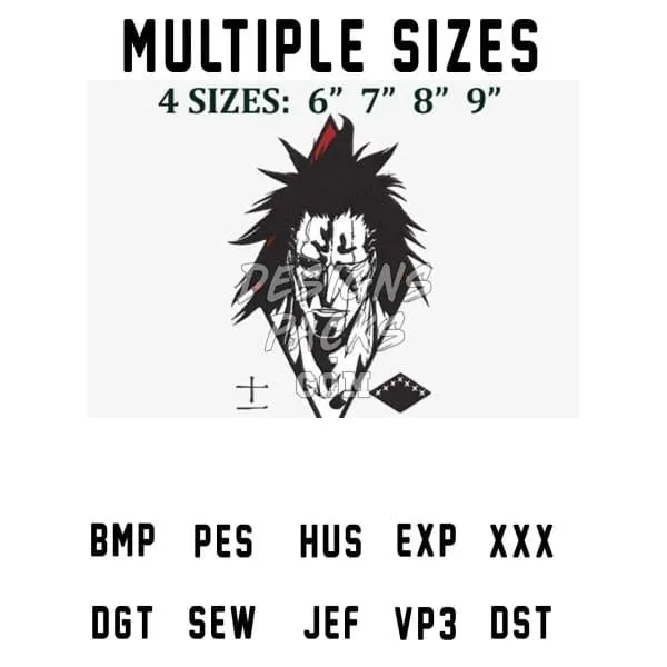 Bleach Kenpachi Zaraki Anime Embroidery Design