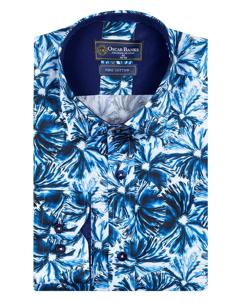 Blossoming Neon Blue Print Cotton Shirts For Men