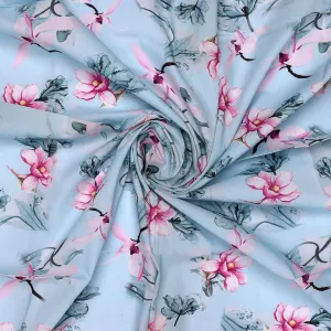 Blue Floral Digital Printed Fabric - Pure Cotton