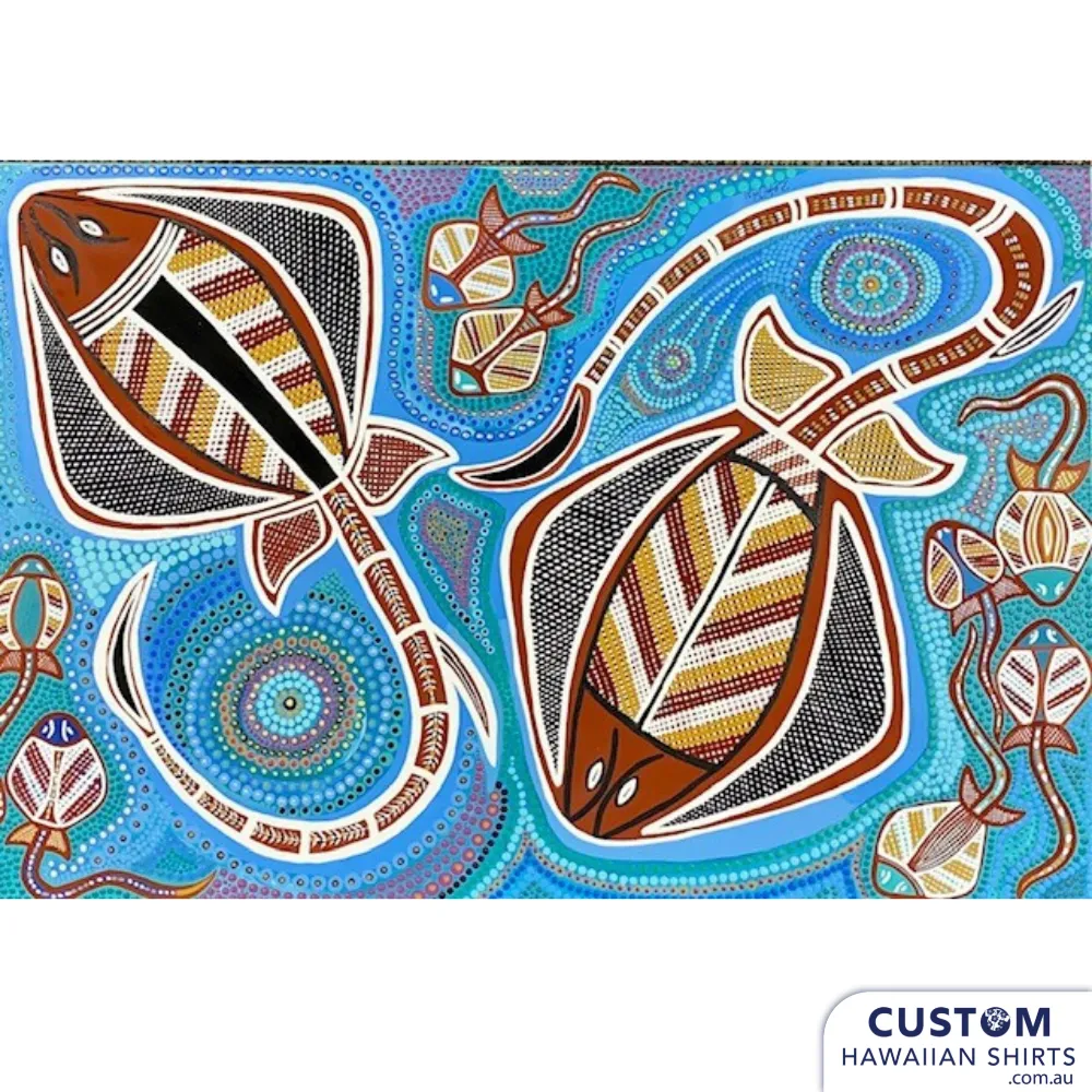 Blue Stingrays, Kuku Bulkaway, FNQ - Custom Indigenous Shirts