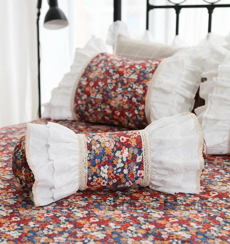 Charming European Lace Lumbar Pillow with Regal Ruffle Design