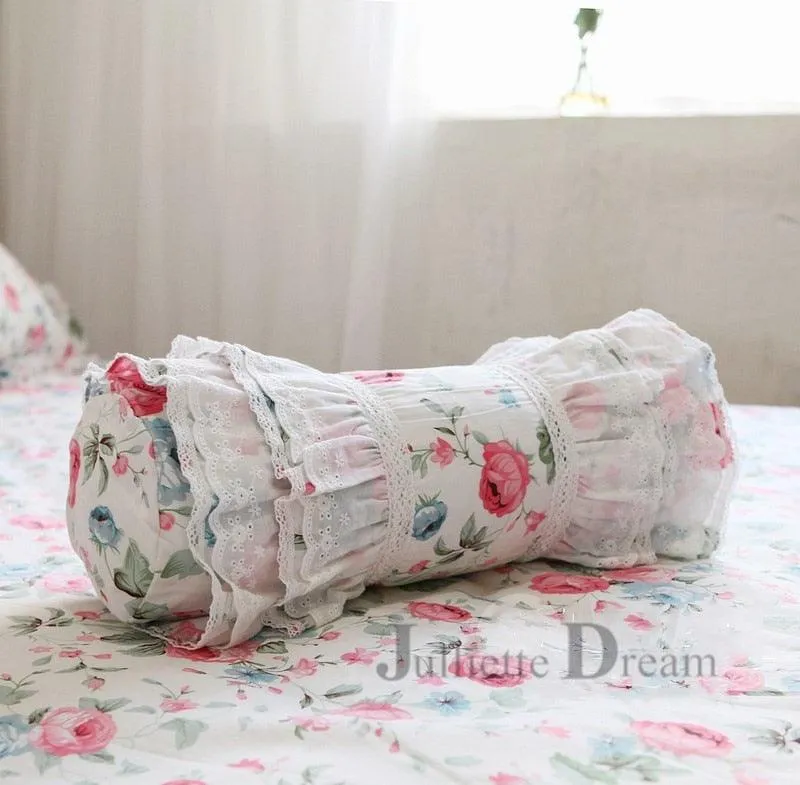Charming European Lace Lumbar Pillow with Regal Ruffle Design