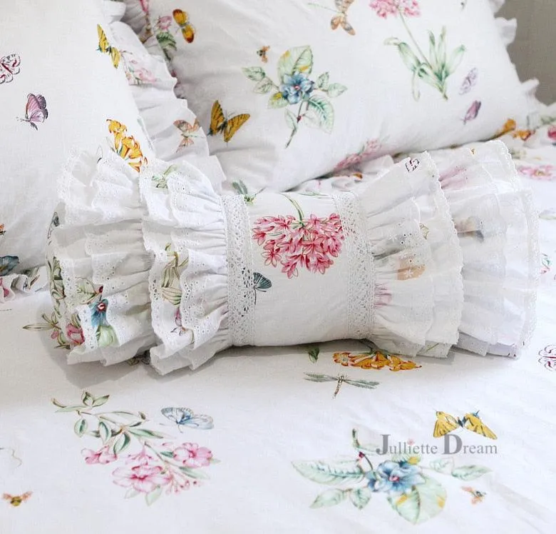Charming European Lace Lumbar Pillow with Regal Ruffle Design