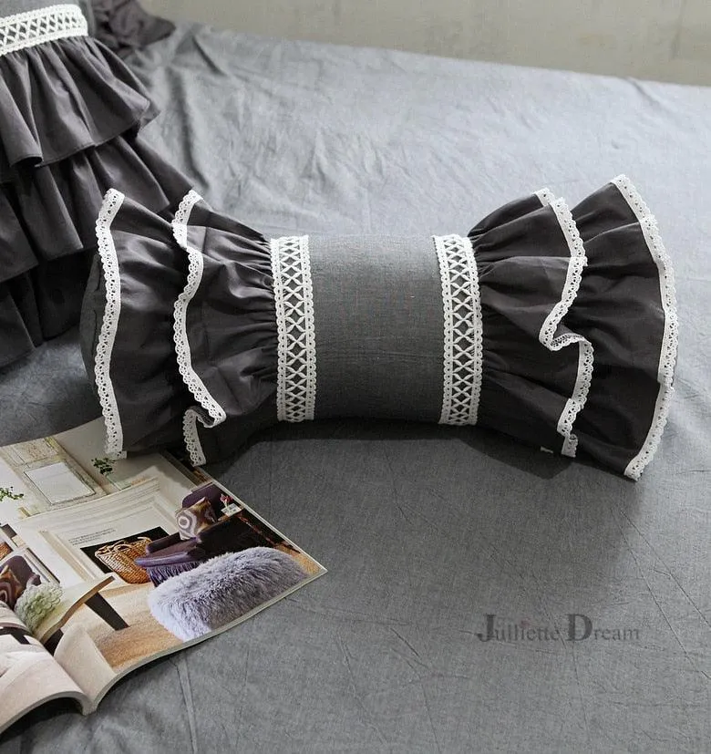 Charming European Lace Lumbar Pillow with Regal Ruffle Design