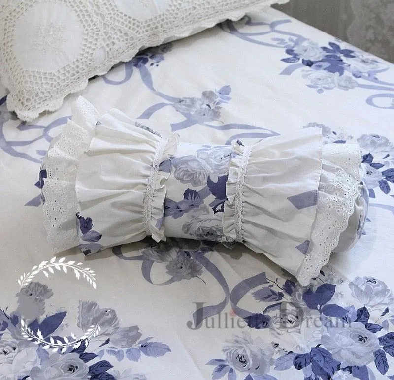 Charming European Lace Lumbar Pillow with Regal Ruffle Design
