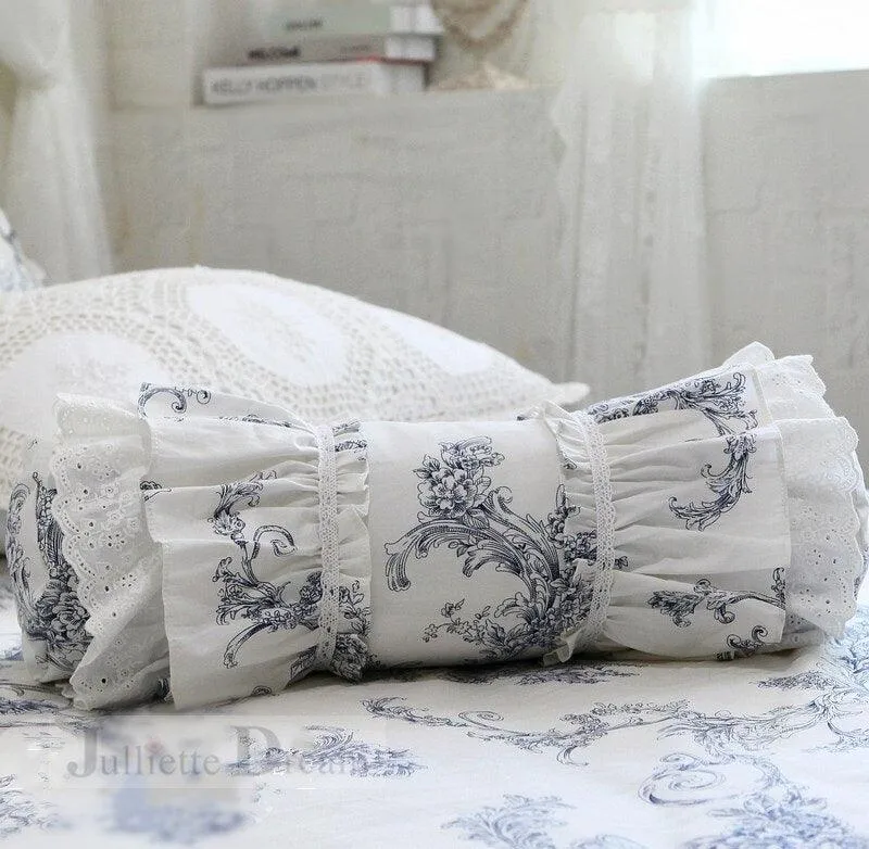 Charming European Lace Lumbar Pillow with Regal Ruffle Design