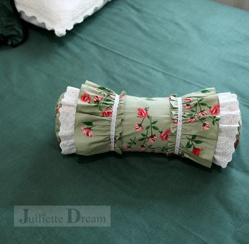 Charming European Lace Lumbar Pillow with Regal Ruffle Design