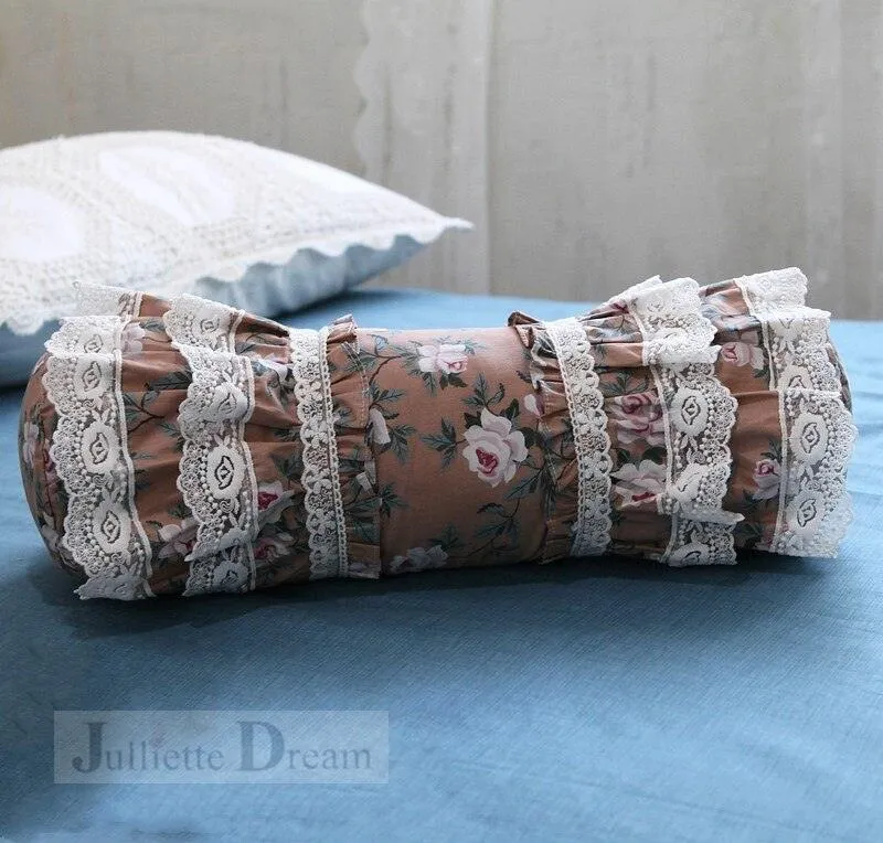 Charming European Lace Lumbar Pillow with Regal Ruffle Design