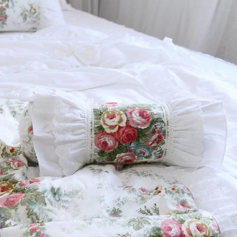 Charming European Lace Lumbar Pillow with Regal Ruffle Design