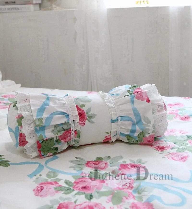 Charming European Lace Lumbar Pillow with Regal Ruffle Design
