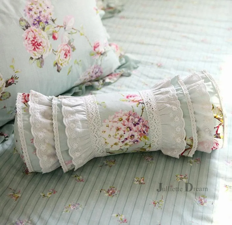 Charming European Lace Lumbar Pillow with Regal Ruffle Design