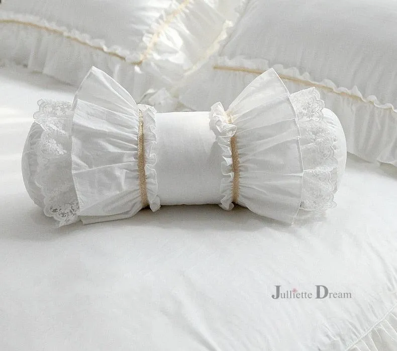 Charming European Lace Lumbar Pillow with Regal Ruffle Design