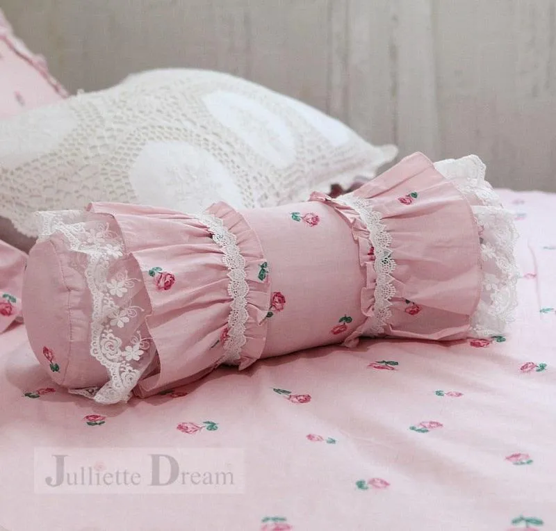 Charming European Lace Lumbar Pillow with Regal Ruffle Design