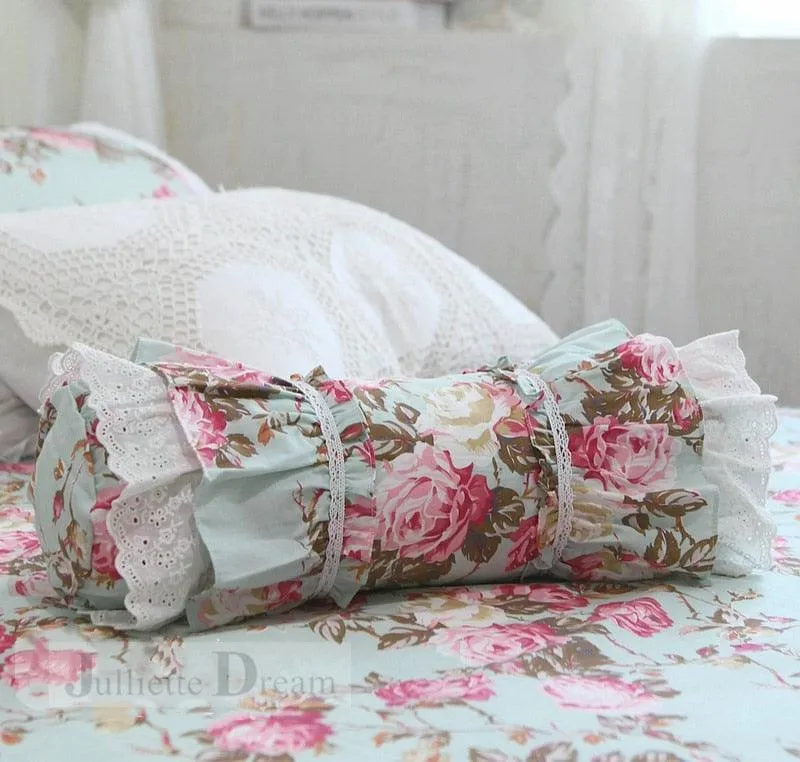 Charming European Lace Lumbar Pillow with Regal Ruffle Design