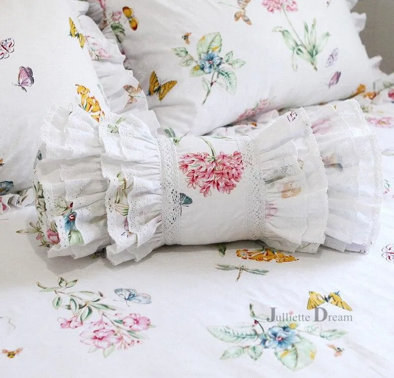 Charming European Lace Lumbar Pillow with Regal Ruffle Design