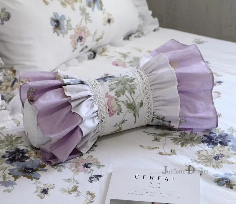 Charming European Lace Lumbar Pillow with Regal Ruffle Design