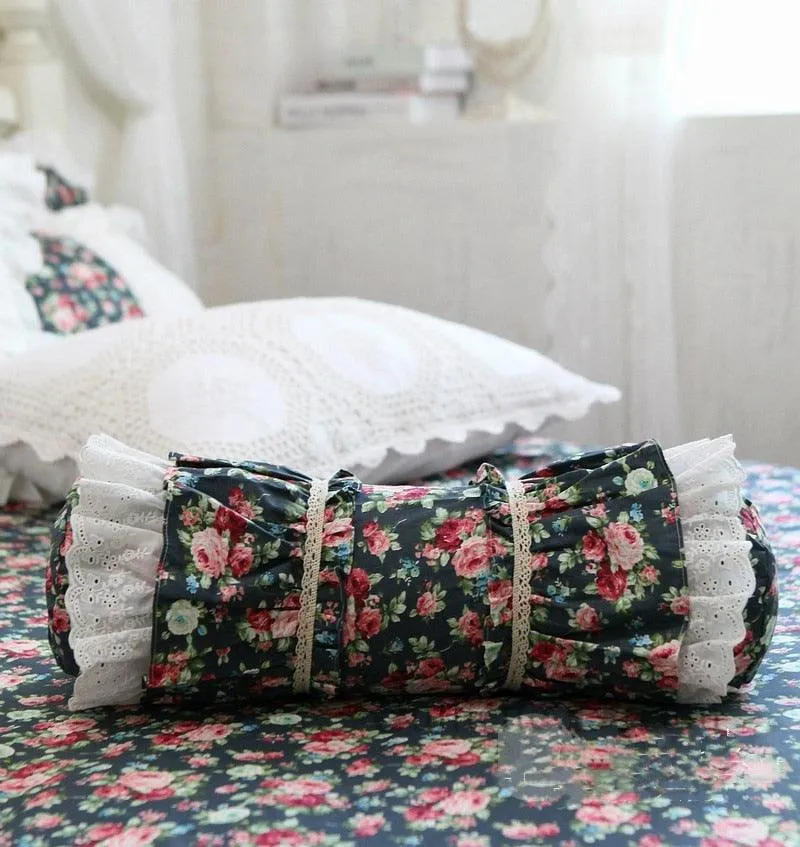 Charming European Lace Lumbar Pillow with Regal Ruffle Design