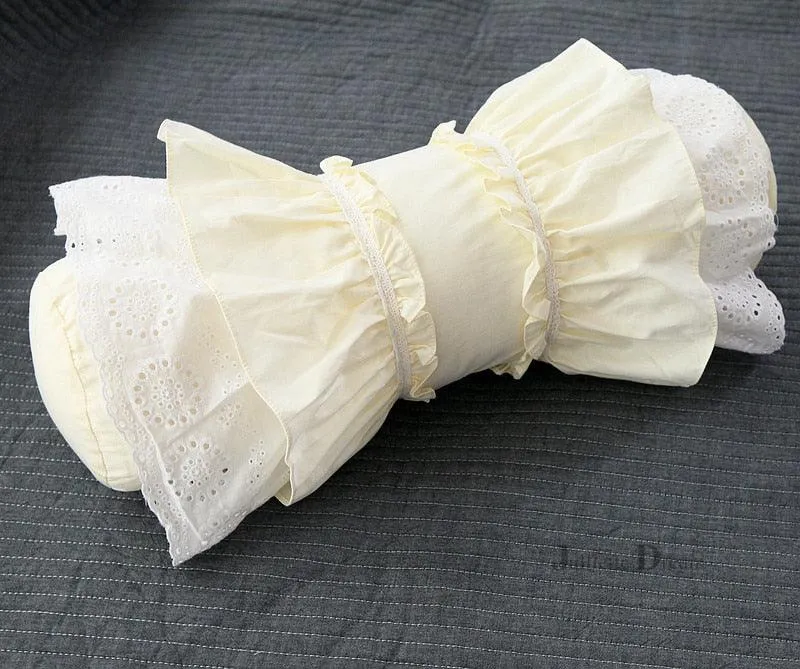 Charming European Lace Lumbar Pillow with Regal Ruffle Design