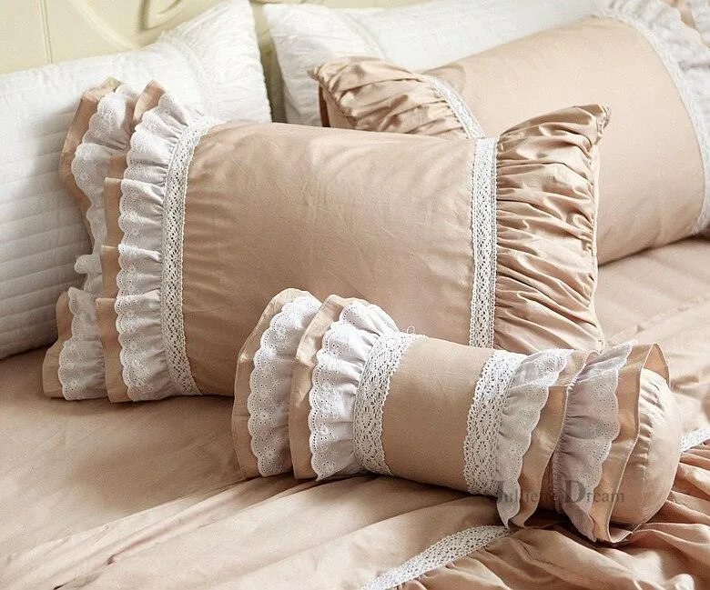 Charming European Lace Lumbar Pillow with Regal Ruffle Design
