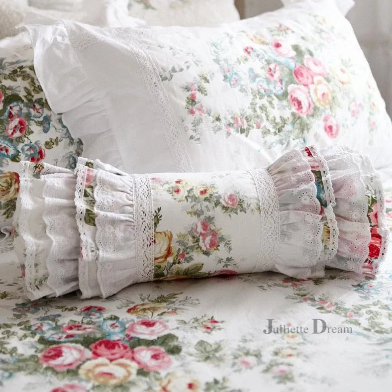 Charming European Lace Lumbar Pillow with Regal Ruffle Design